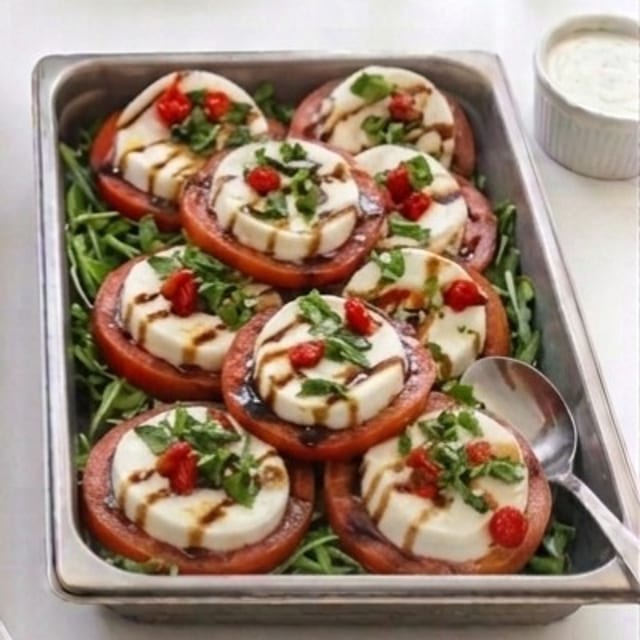 Half Tray Mozzarella Tomato Stack.