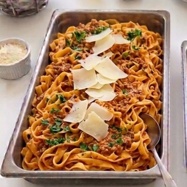 Full Tray Fettucine Bolognese.